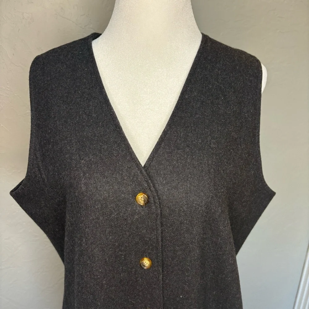 Orvis 100% Wool Button Front Long Vest Dress – Charcoal Gray – Size 10P - Picture 6 of 14